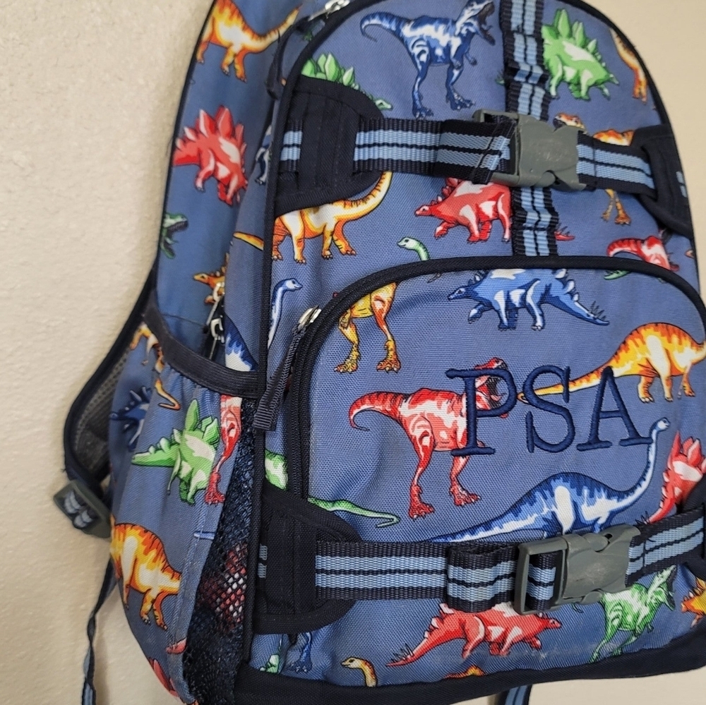 Pottery Barn Kids Blue Dinos Large Mackenzie Backpack Monogram PSA - Picture 8 of 11